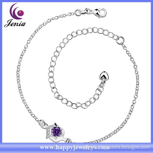 New trendy purple zircon charm design wholesale price 925 silver plated jewelry anklet ( CA034-B)